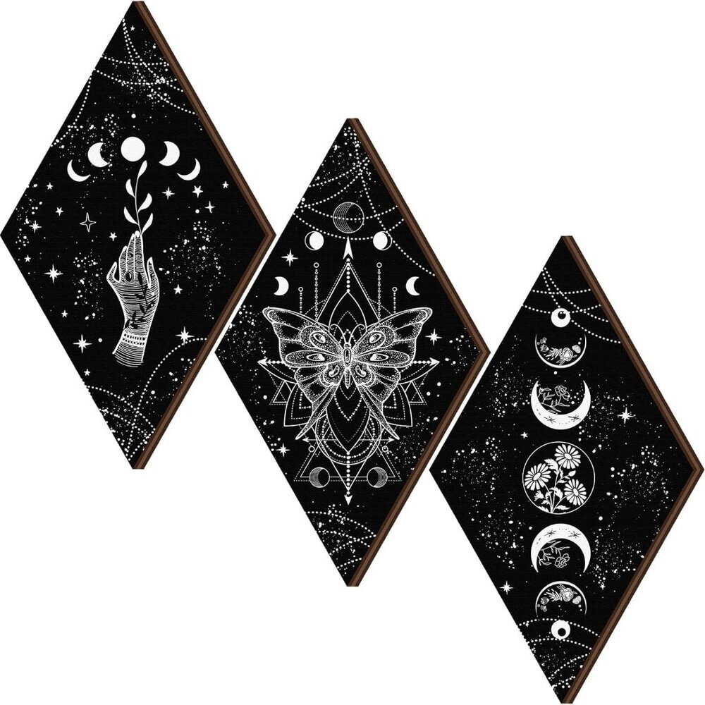 3 Pcs Rustic Boho Wall Decor Moon Phases Butterfly Wall Art Stars Moon Decor Min